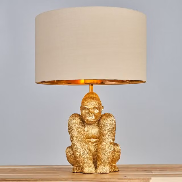 ValueLights Sitting Gorilla Table Lamp in Gold/Brass
