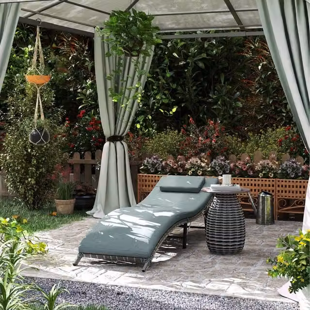 Outsunny Folding Rattan Sun Lounger in Light Grey
