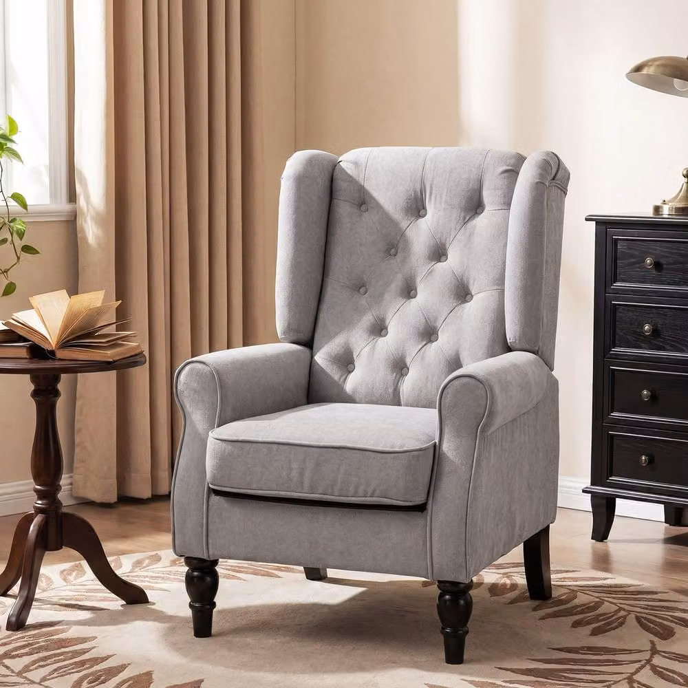 ERGOVEXA Retro Fabric Tub Accent Chair with Armrests and Solid Wood Frame, Grey, H 86.0 x W 74.0 x D 102.0 cm – 5