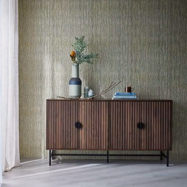 Sweekeek Industrial Sideboard Cabinet with Two Doors and One Shelf in Dark Brown and Black