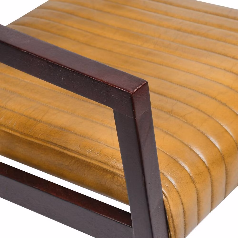 Elm Home And Garden Genuine Leather Dining Chair with Solid Wood Frame, Brown – 4