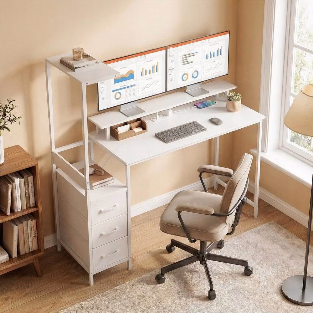 FORGEVIO White Gaming Desk with Charging Station and RGB Lights – 5
