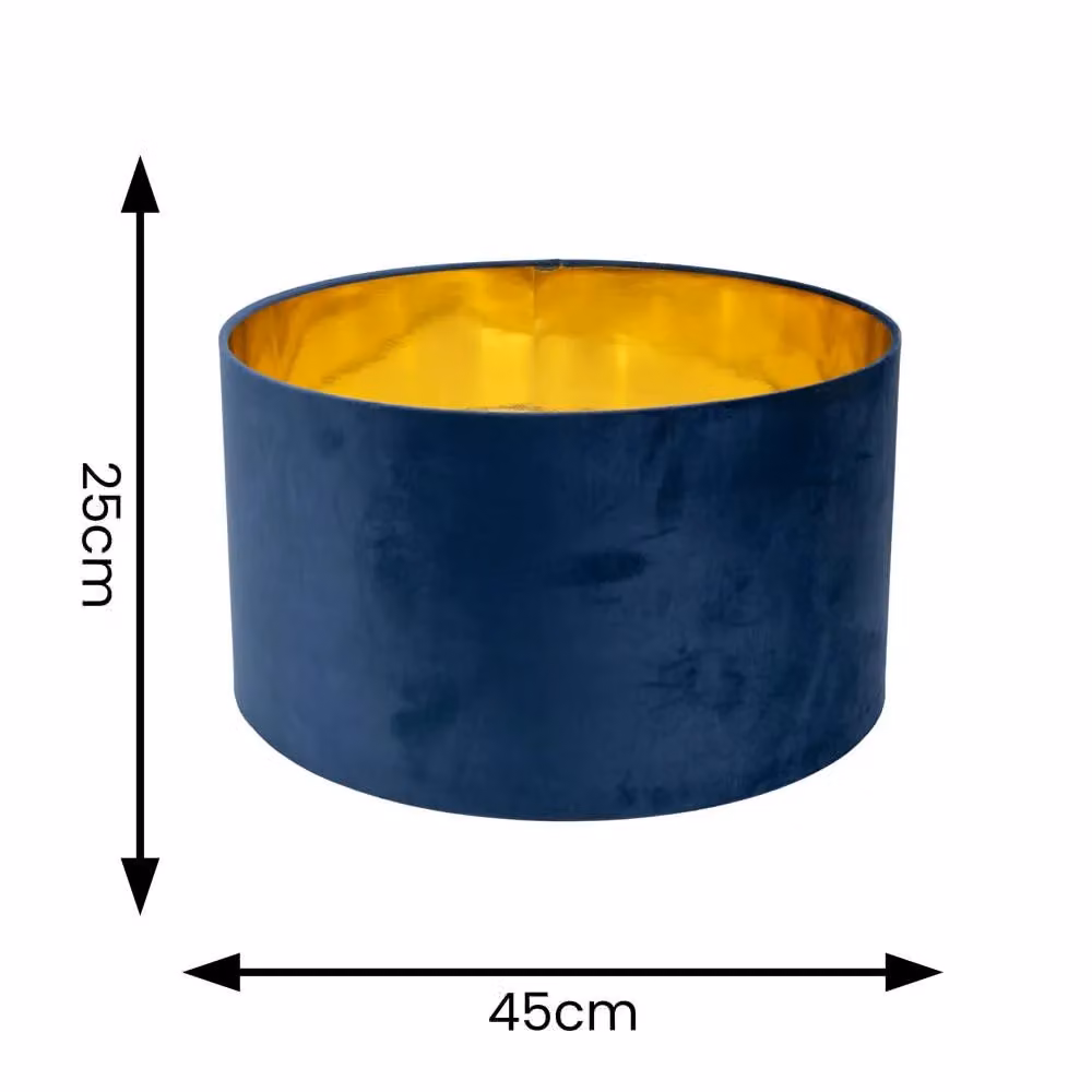ValueLights Reni Small Navy Blue Velvet and Gold Cylinder Pendant Lamp Shade with Warm White Bulb, Width: 25 cm – 4