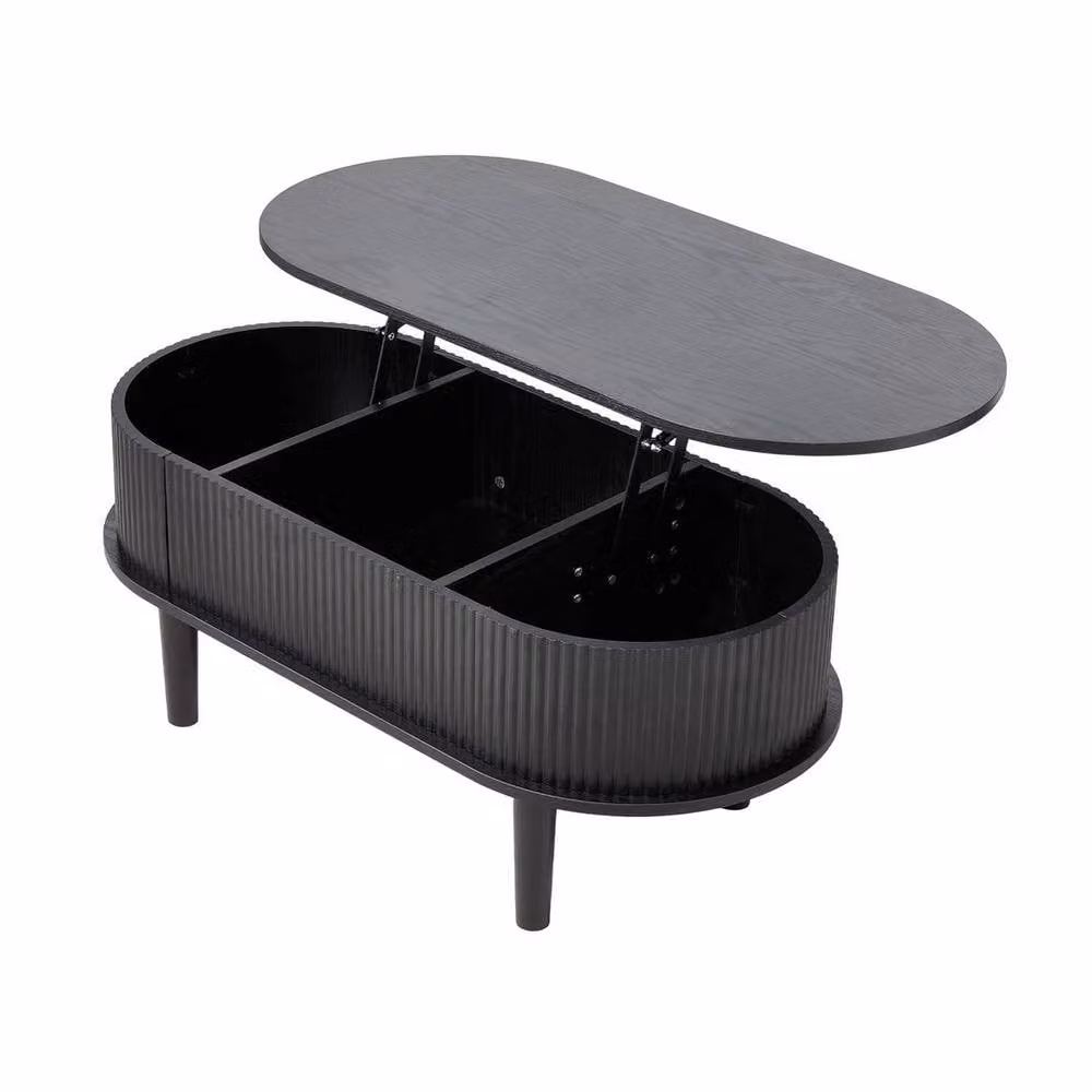KORVIXA Black Oval Mid-Century Coffee Table with Lift Top and Storage – 4