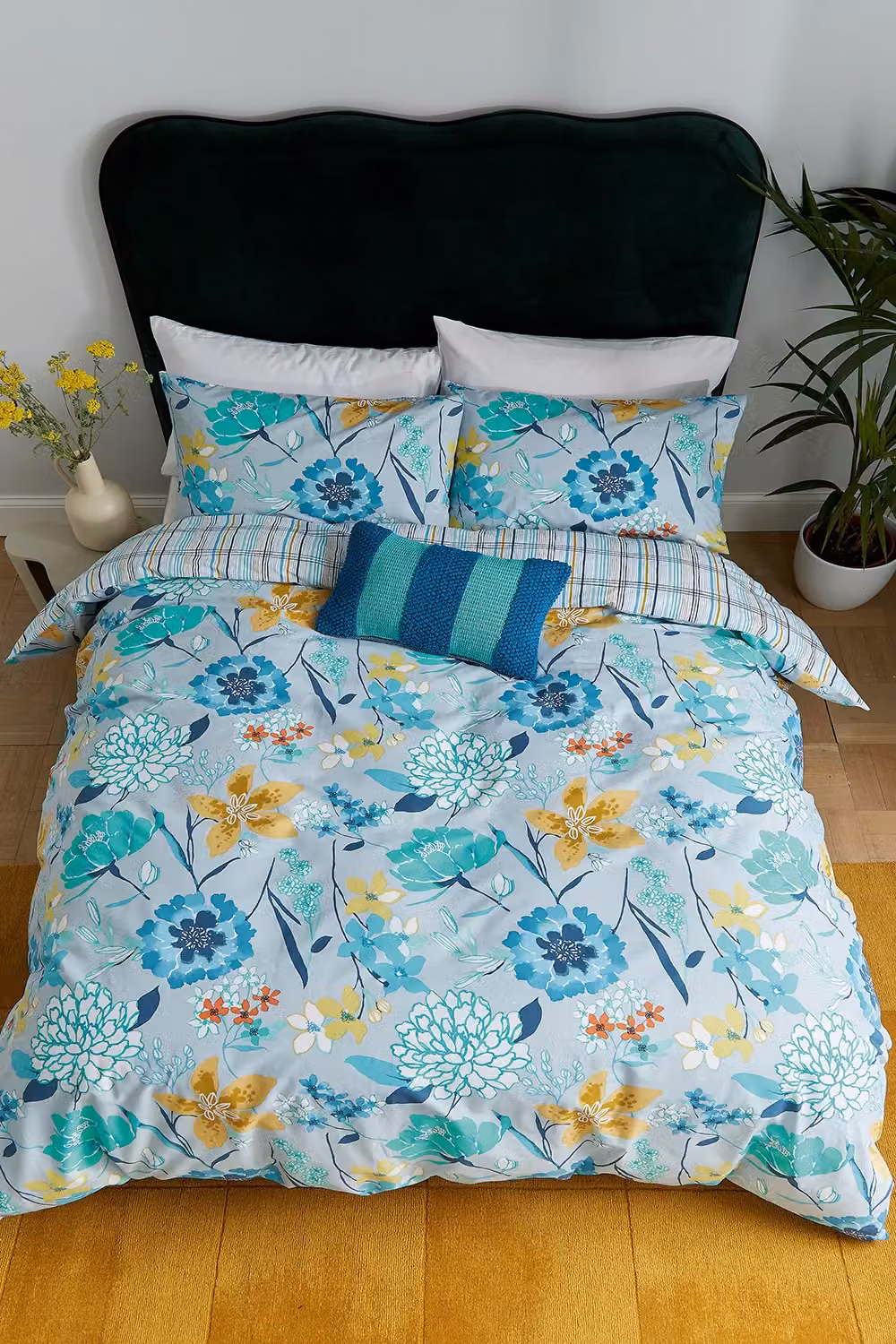 Helena Springfield Bella Reversible Floral Cotton Duvet Cover and Pillowcase Set, Blue, W/D/H: 200 x 200 cm – 3