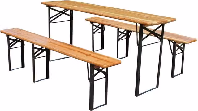 BIRCHTREE Outdoor Wooden Folding Beer Table and Bench Set in Brown
