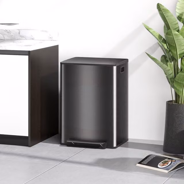 HOMCOM Double Kitchen Pedal Bin with Soft Close Lid and Removable Inner Buckets, Black, Height: 66.8 cm