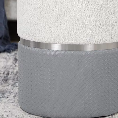 HOMCOM Set of 2 Round Storage Ottomans in Grey and Silver, Cylindrical Upholstered Footstools with Removable Covers, W/D/H: 45 x 45 x 36 cm and 45 x 45 x 6 cm – 4