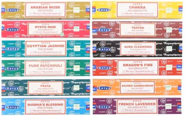 Satya Natural Incense Sticks Variety Pack with Floral and Woody Oriental Fragrances in Multicolour and Yellow