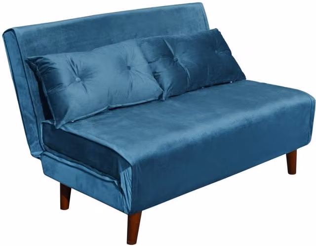 Kosy Koala Blue Velvet Double Sofa Bed Sleeper with Scatter Cushions, W/D/H: 190 x 120 x 84 cm – 1