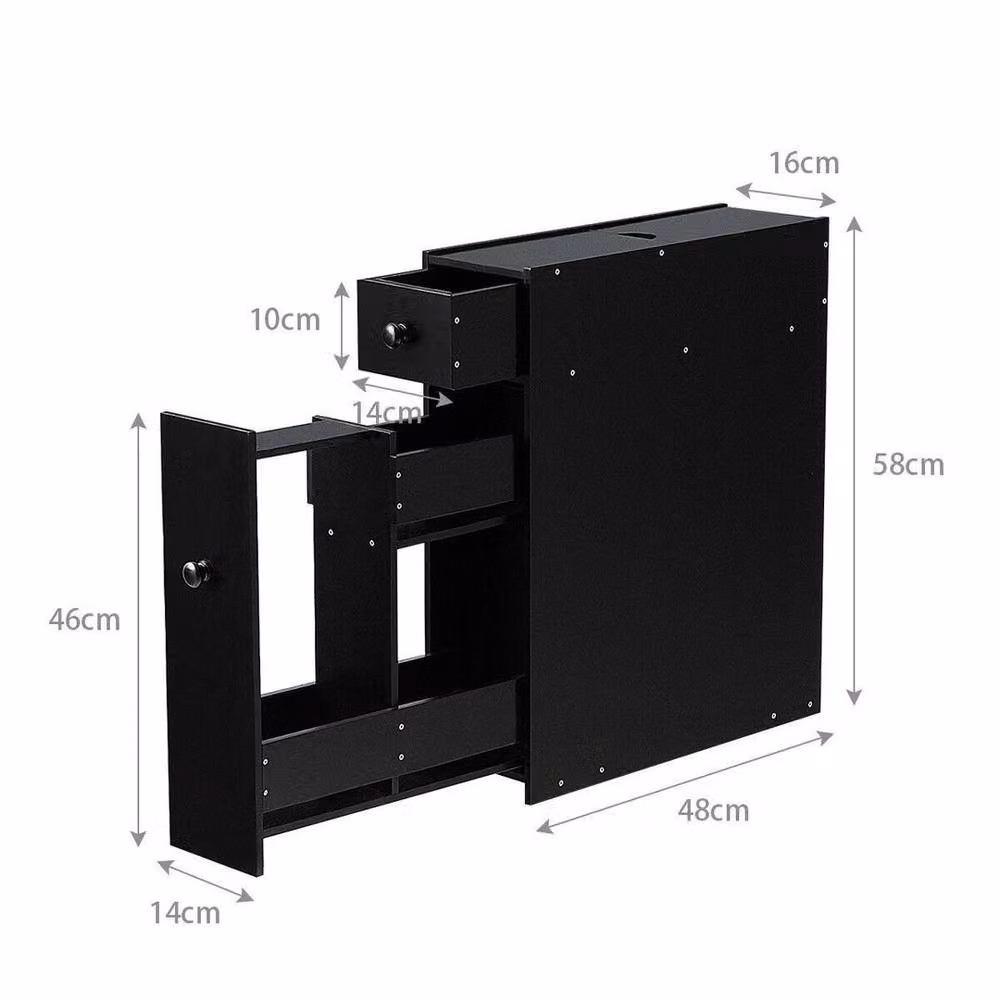 Kelvenix Black Matt Freestanding Slim Bathroom Floor Cabinet with Hinged Doors and Internal Drawers – 2