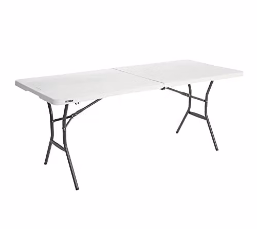LIFETIME Essential Fold-in-Half Rectangular Folding Table in White Granite