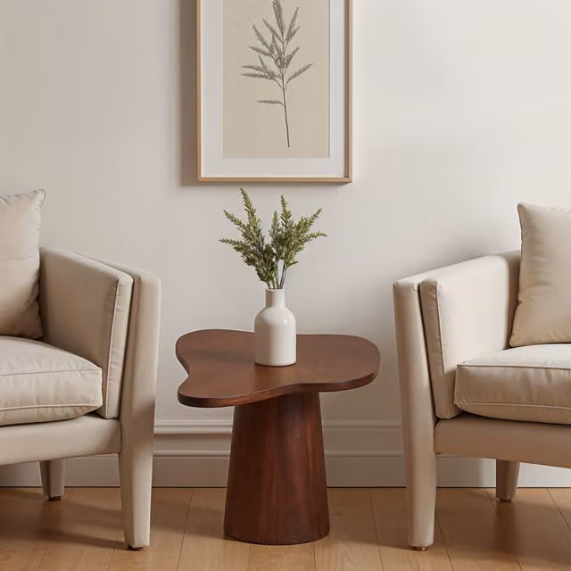 IH Design Nolan Modern Mango Wood Side Table with Live Edge, Brown