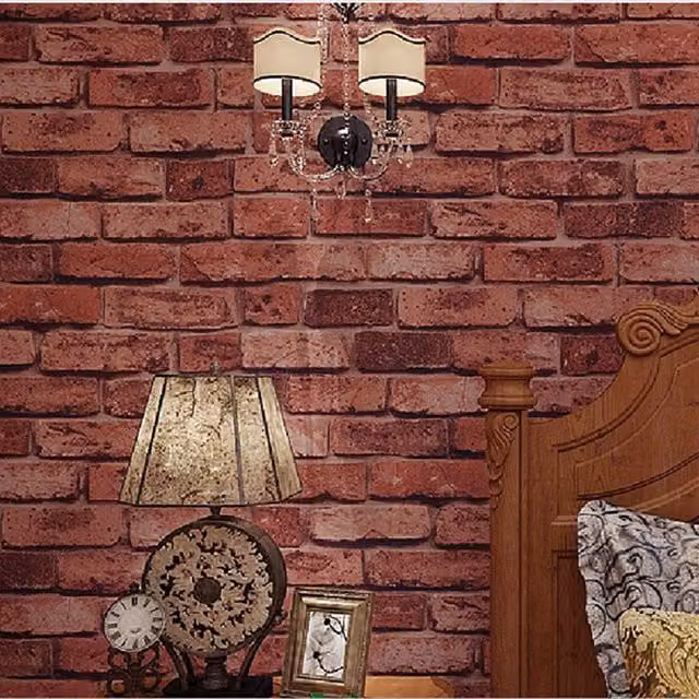 Livingandhome Red 3D Realistic Brick Stone Look Geometric Industrial Wallpaper