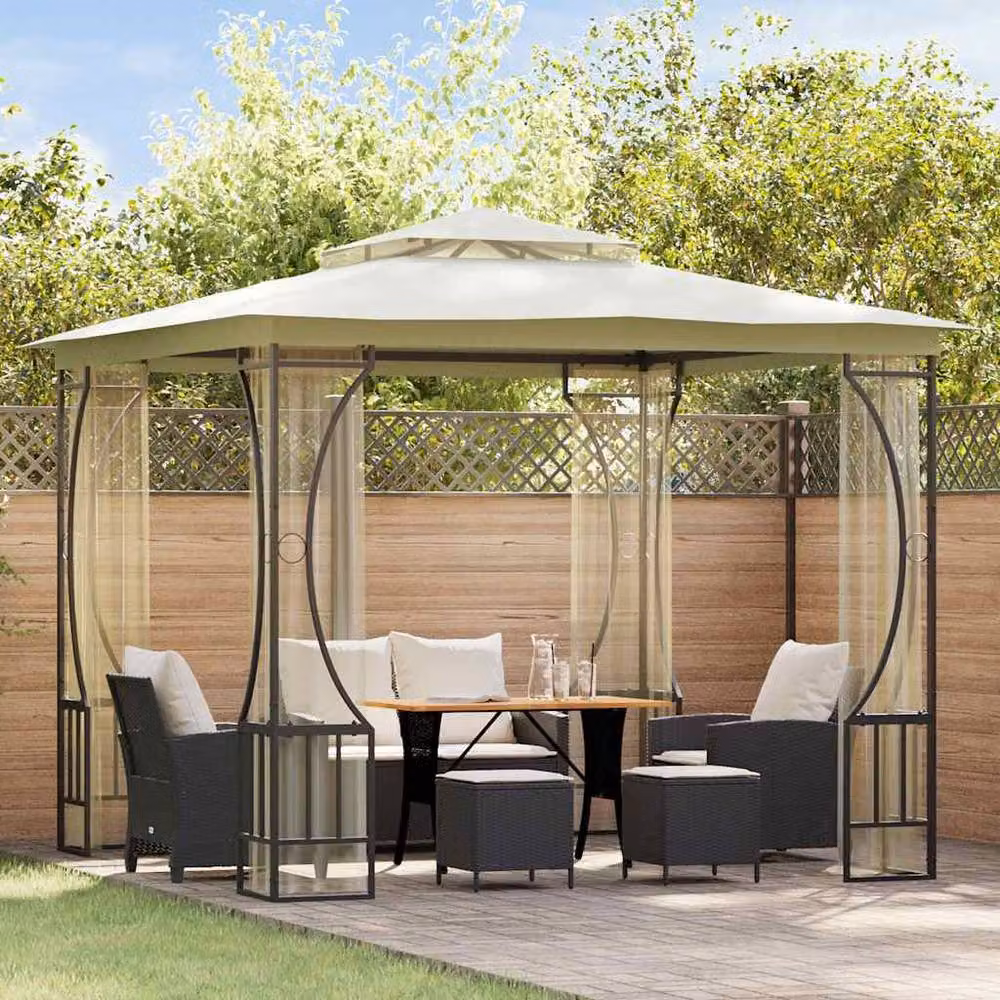 Berkfield Home Gazebo with Nets in Beige, W/D/H: 300 x 300 x 265 cm – 2