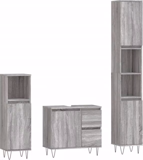 Berkfield Home 3 Piece Modern Grey Sonoma Bathroom Furniture Set – 1