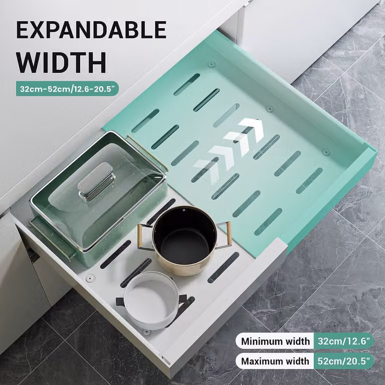 Appaso Expandable Pull Out Cabinet Organizer Drawer Inserts, 2 Piece, White, Depth: 52 cm