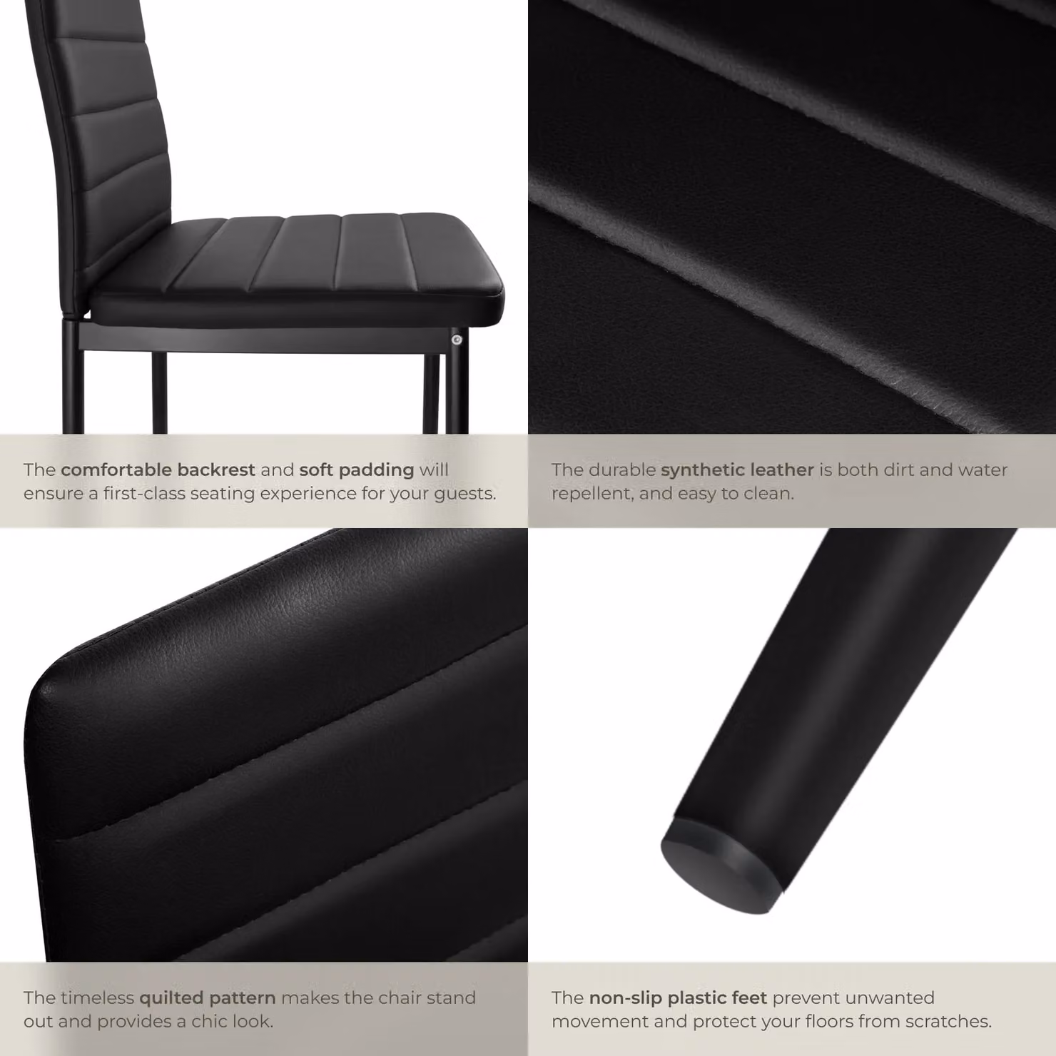 tectake Thomas Set of 6 Modern Dining Chairs in Black Synthetic Leather – 4