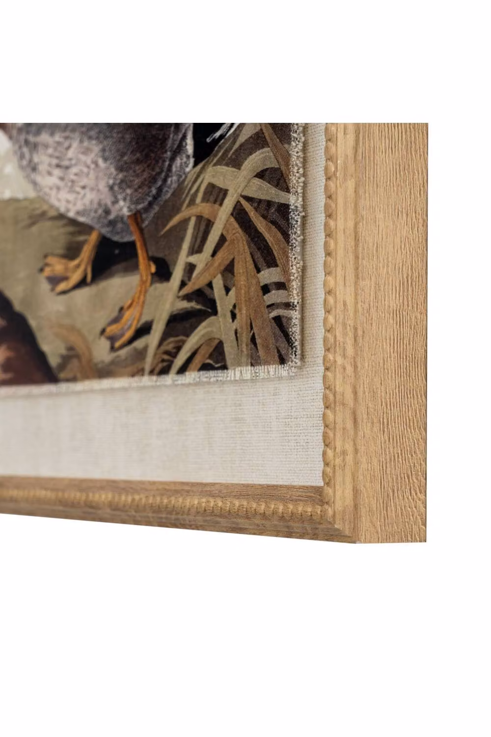 KDMD Flora & Fauna Duck on Linen with Beaded Frame, Rustic Brown and Beige Wall Art Illustration – 2