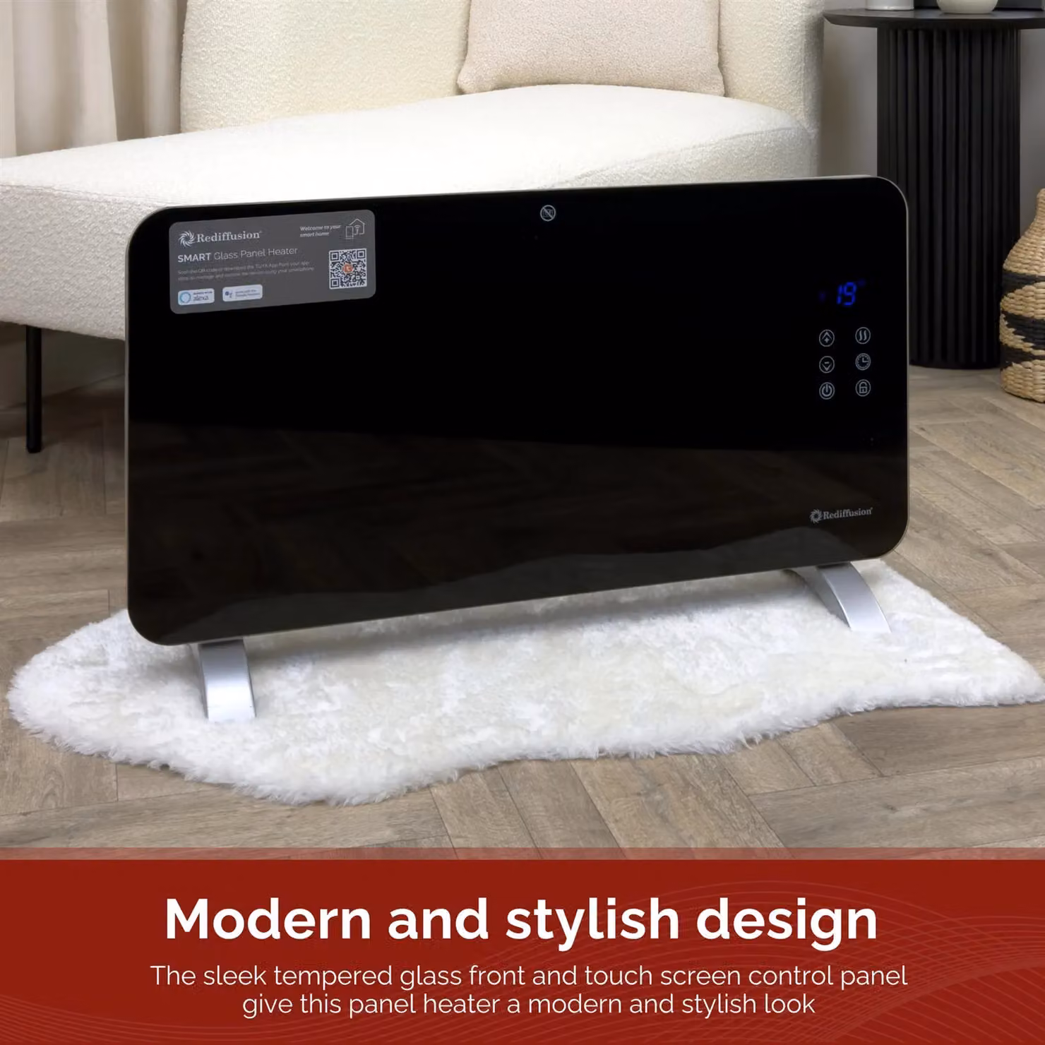 Rediffusion Smart Glass Panel Convector Heater 1500W Black – 4