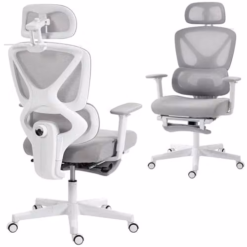 HOMCOM Ergonomic Fabric Office Chair with Headrest and Armrests, Grey – 1