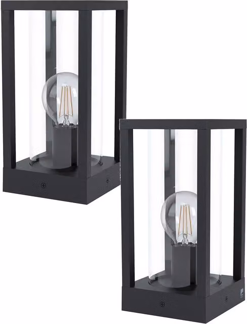 Loops 2 Pack Black Cast Aluminium IP44 Outdoor Bollard Lights with E27 Bulb Holder, H 30.5 cm x W 15 cm x D 15 cm