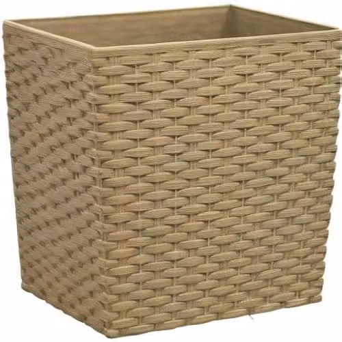 Simpa Cubie Rattan Plastic Planters, Beige, Set of 2, W: 25 cm x D: 25 cm x H: 25 cm – 3