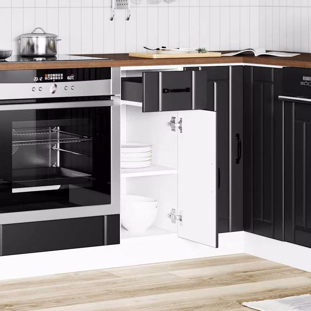 Berkfield Home Lucca Black Kitchen Base Cabinet with Hinged Doors and Internal Shelves – 2