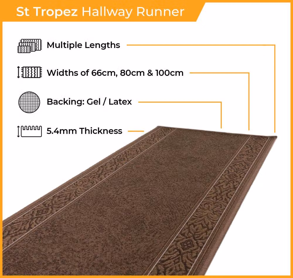 runrug St Tropez Hallway Runner Rug in Dark Brown, Non-Slip and Hardwearing, W: 100 cm, L: 150 cm – 2
