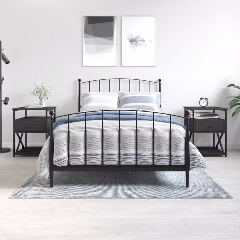 Berkfield Home Set of 2 Black Bedside Cabinets in Engineered Wood, W/D/H: 40 x 42 x 55 cm
