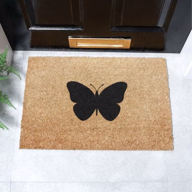 Artsy Mats Butterfly Doormat in Brown, Non-Slip and Weatherproof Coir and Rubber Mat