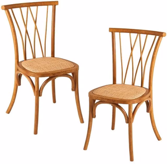 Signature Set of 2 Adele Oak Dining Chairs with Rattan Seats in Brown – 1