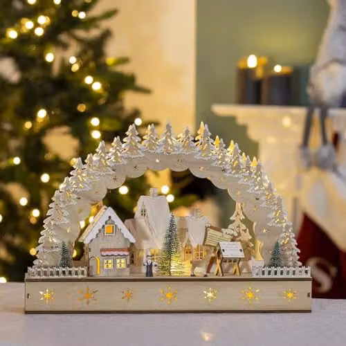The Christmas Workshop Hand Crafted Wooden Christmas Village Scene with Warm White LEDs, White – 2