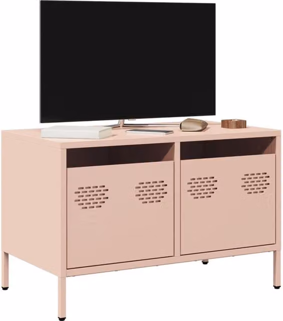 Berkfield Home Pink Industrial TV Cabinet in Matt Cold-rolled Steel, W: 68 cm, D: 39 cm, H: 43.5 cm – 1