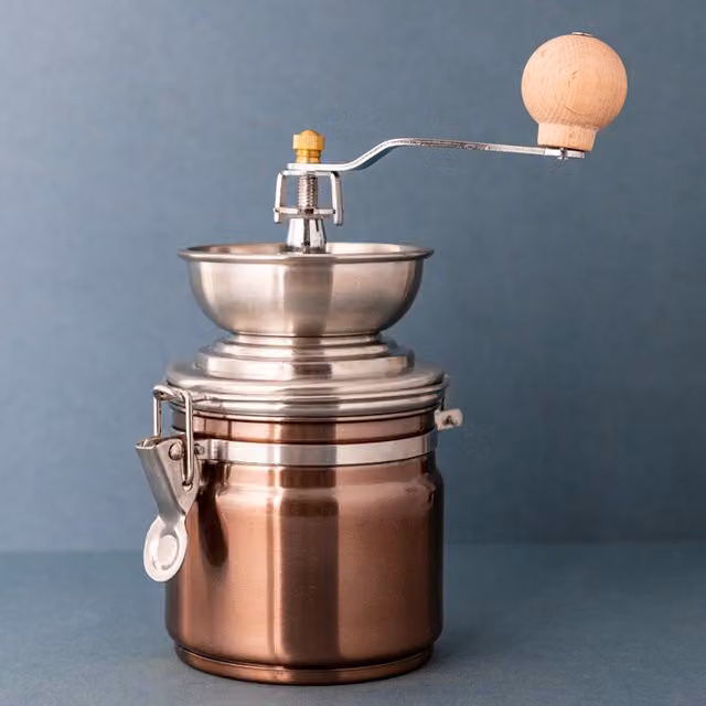 La Cafetire Traditional Coffee Grinder in Bronze Copper-Effect with Wood and Metal Details