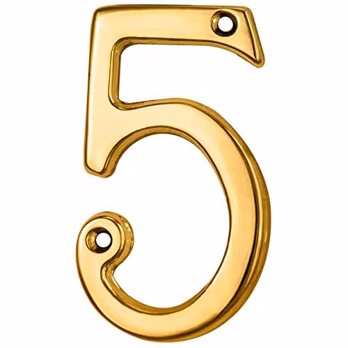 Loops Polished Brass House Numeral Plaque, Gold, Height: 7.5 cm, Depth: 0.4 cm