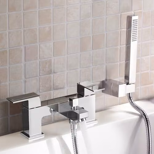 Nes Home Chrome Brass Deck Mounted Bathtub Filler Tap and Shower Set