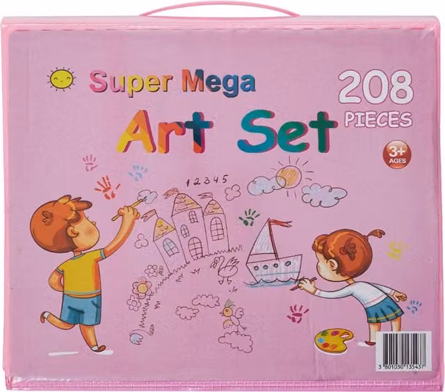 Kidkid Portable Art Set Drawing and Painting Supplies for Children, Pink