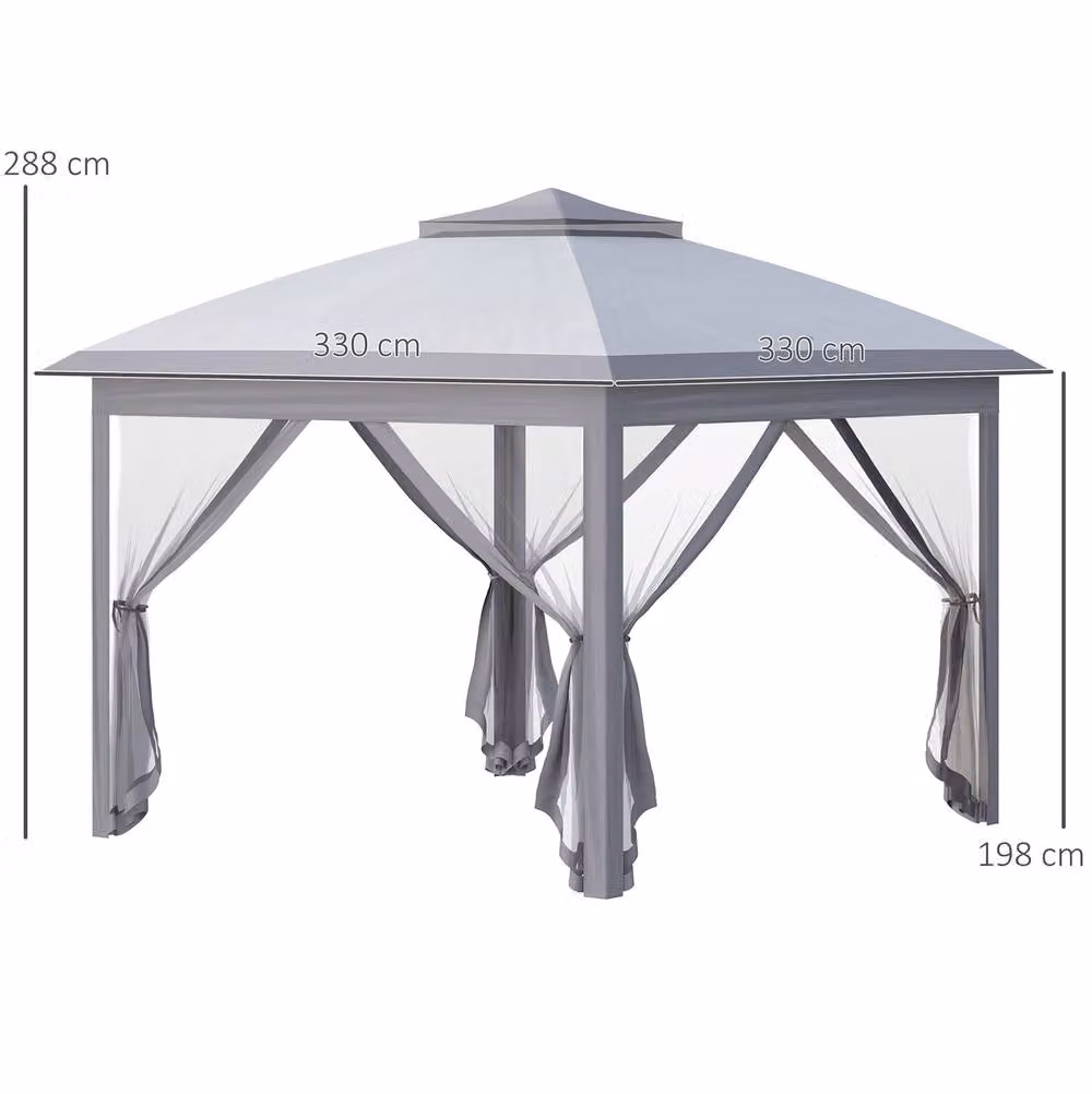 STILVORA Pop-Up Hip Roof Gazebo with Mesh Sidewalls in Grey, W: 330 cm, H: 288 cm – 3