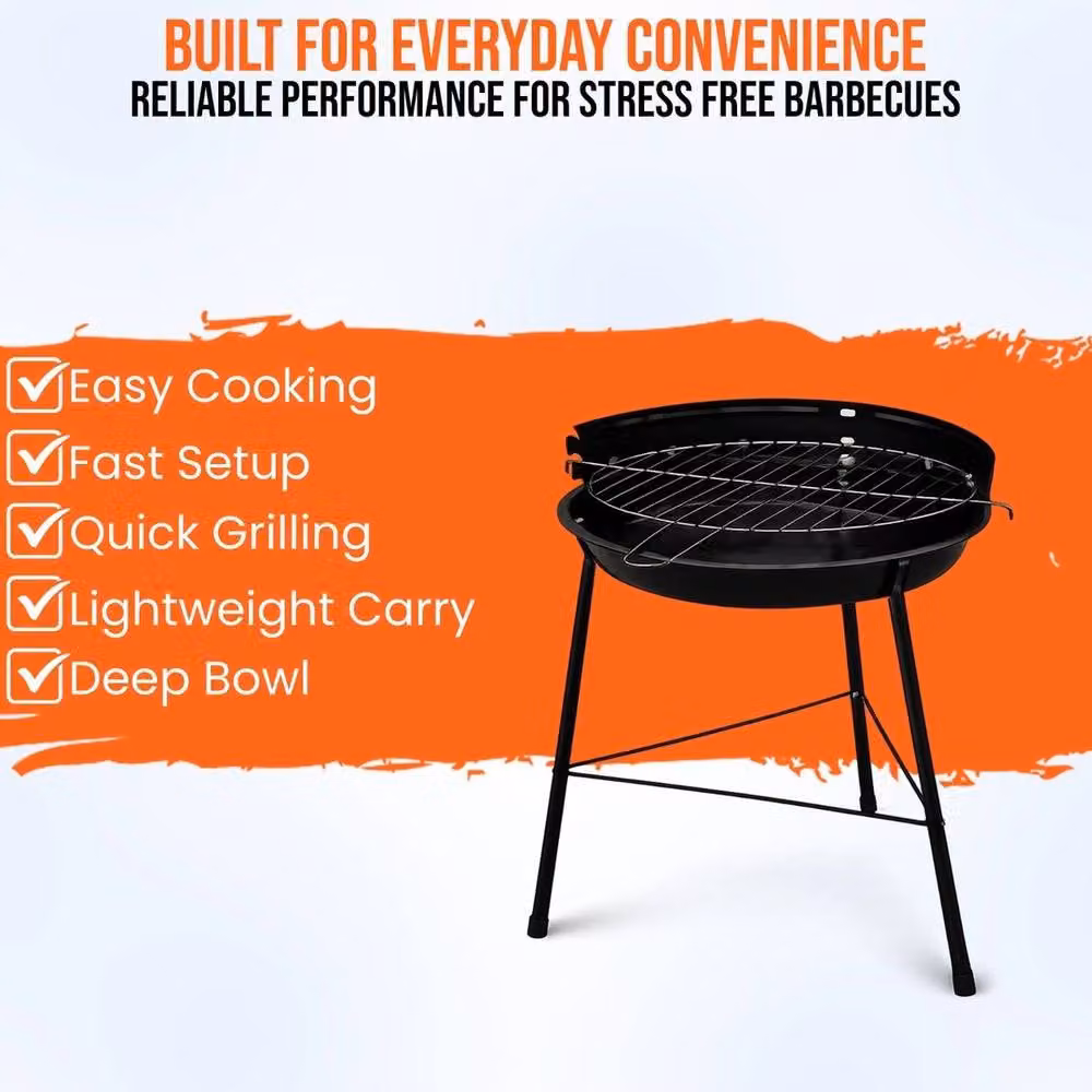 SPETLEK Black Portable Charcoal BBQ Grill, 33 cm Round Tabletop Design – 3