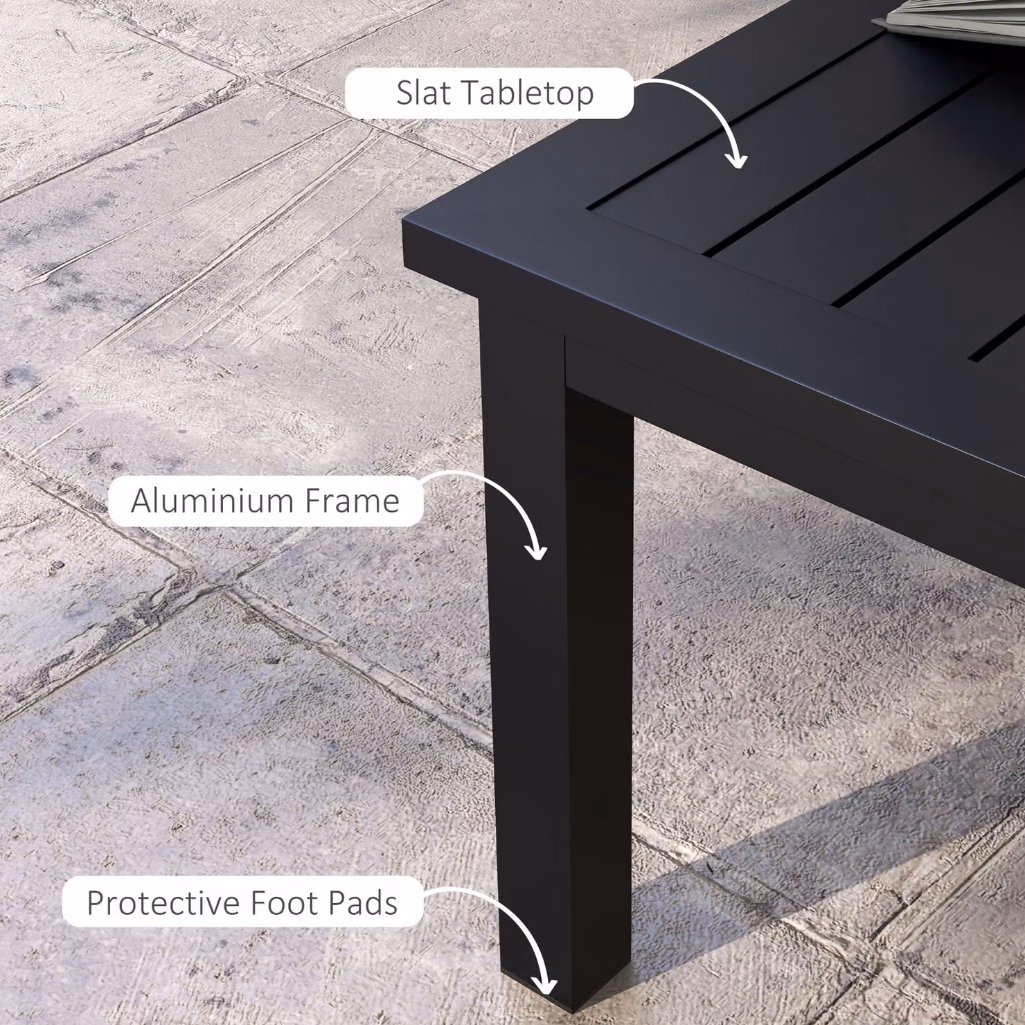 Outsunny Modern Rectangular Powder Coated Aluminium Outdoor Coffee Table, Black, W: 100 cm, D: 60 cm, H: 50 cm – 3