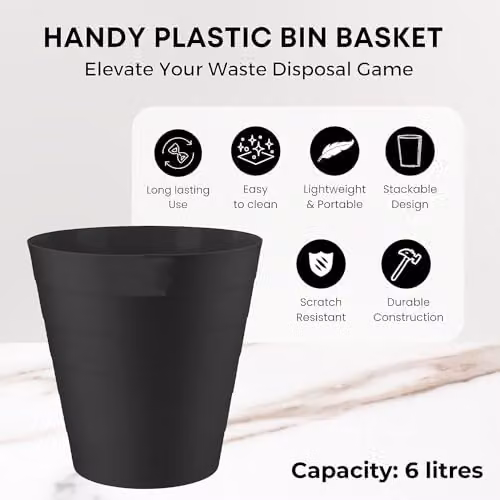MantraRaj 6L Round Plastic Waste Paper Bin in Black – 4