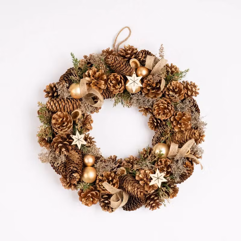 Scottish Everlastings Ltd Golden Round Christmas Wreath with Stars, Gold, Diameter: 41 cm – 2