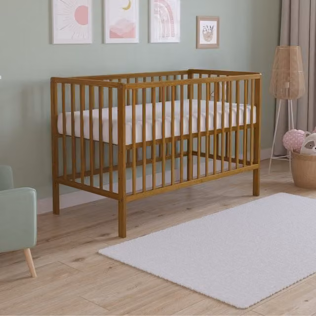 Love For Sleep Asher Solid Wood Cot Bed with Foam Mattress, Brown Oak, W/D/H: 120 x 60 x 60 cm