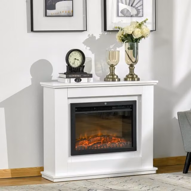 HOMCOM Electric Fireplace with Flame Effect and Remote Control in White
