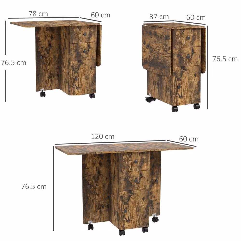 Wyld Haus Lasado Rustic Brown Drop Leaf Dining Table with Storage for 6 People – 4