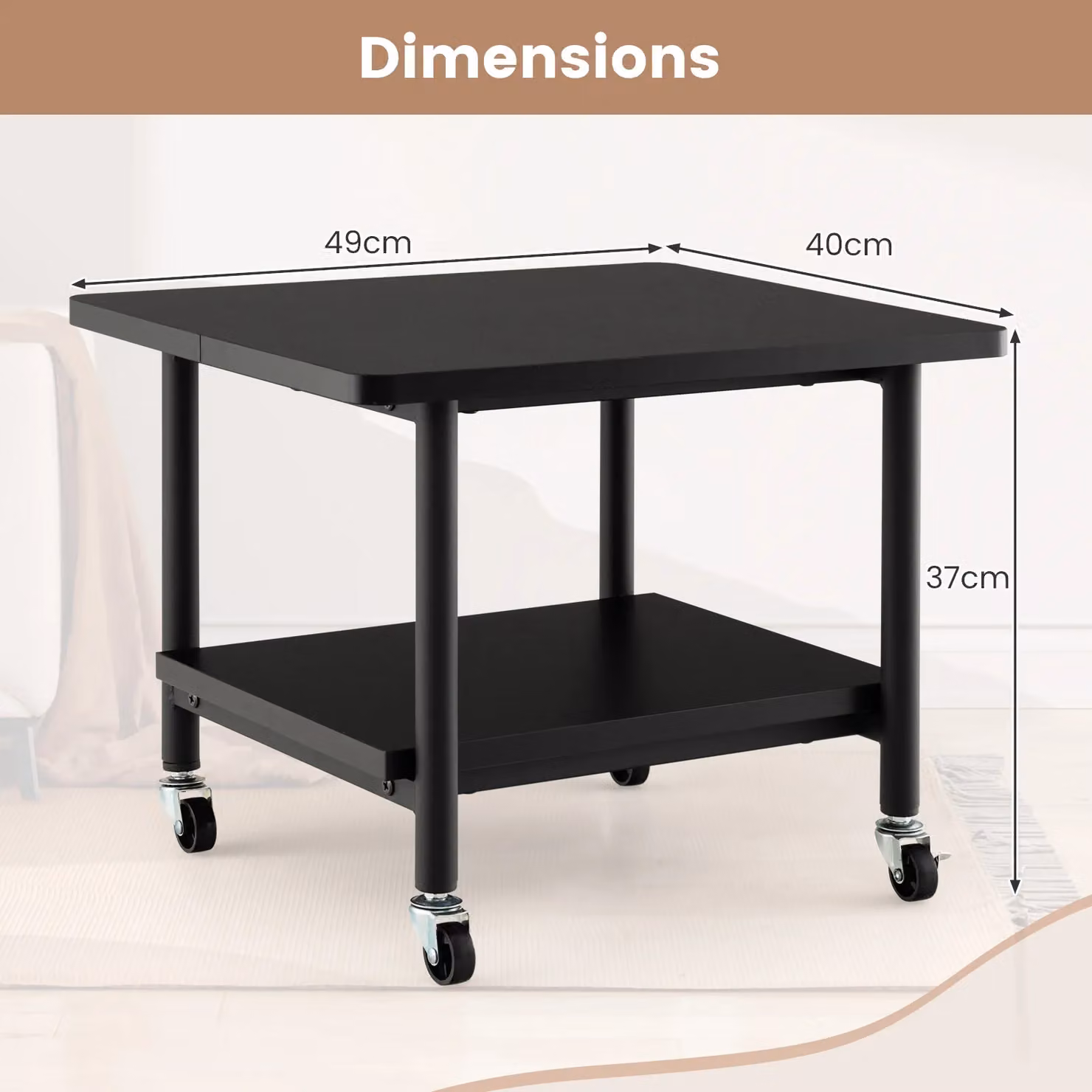 Costway Black Metal Under Desk Printer Stand with Castors – 2