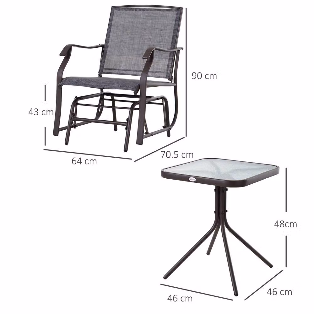STILVORA Modern Bistro Set with Table and 2 Chairs in Grey Metal and Glass – 2