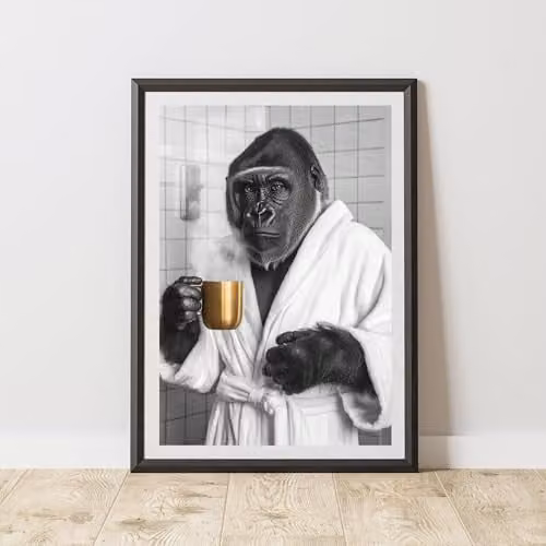 60 Second Makeover Gorilla Gold Coffee Cup Animal Print Paper Poster, A3