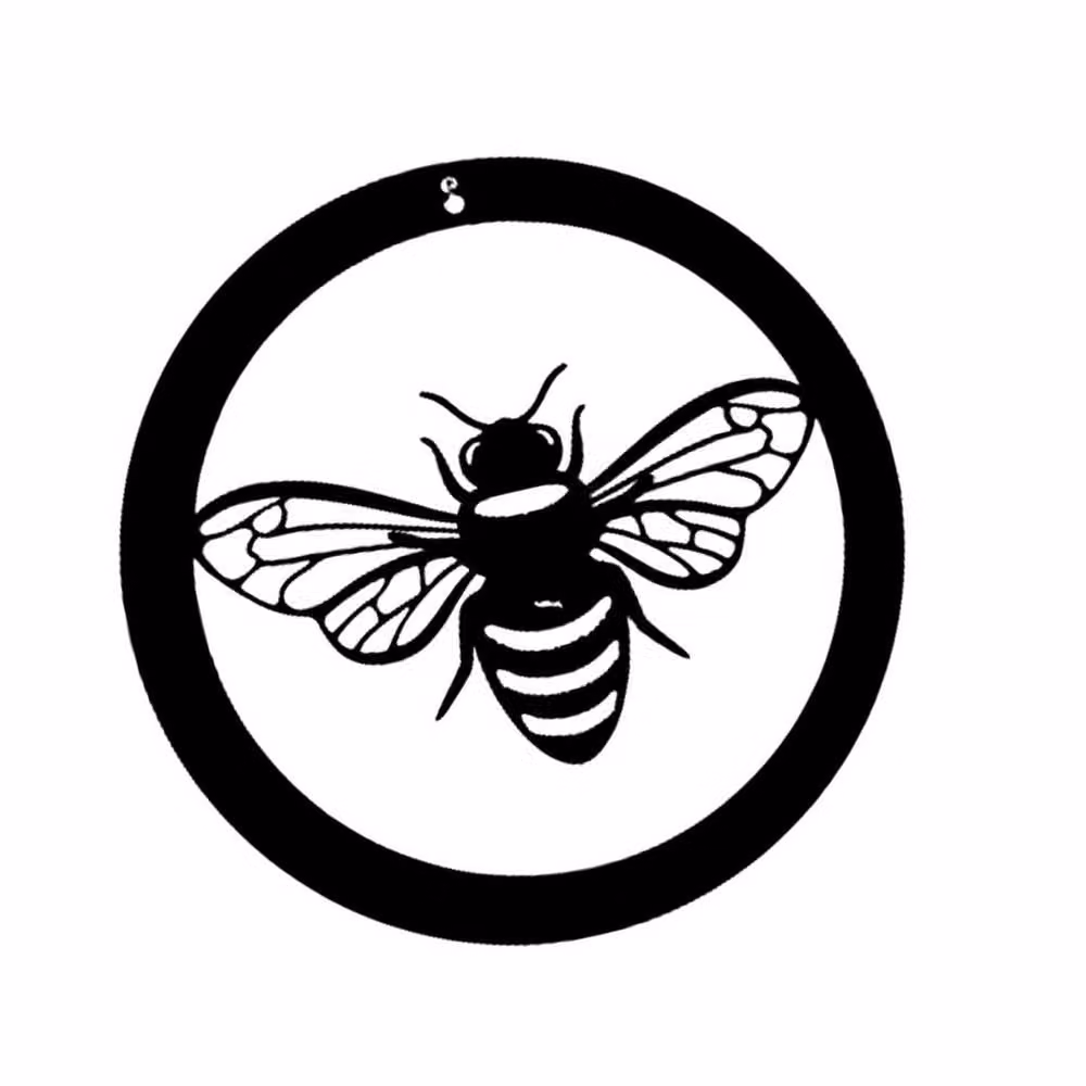 Poppyforge Bee in a Circle Small Metal Garden Wall Art, Black, Diameter: 29.5 cm – 2